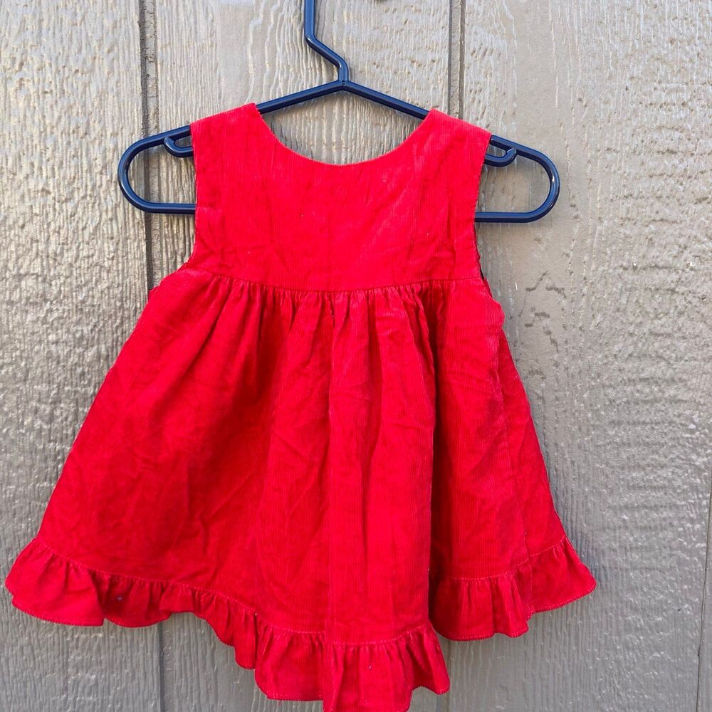Baby girl size 6-9 months red corduroy Dress w/ Scottish terrier dogs and hearts - Picture 2 of 2